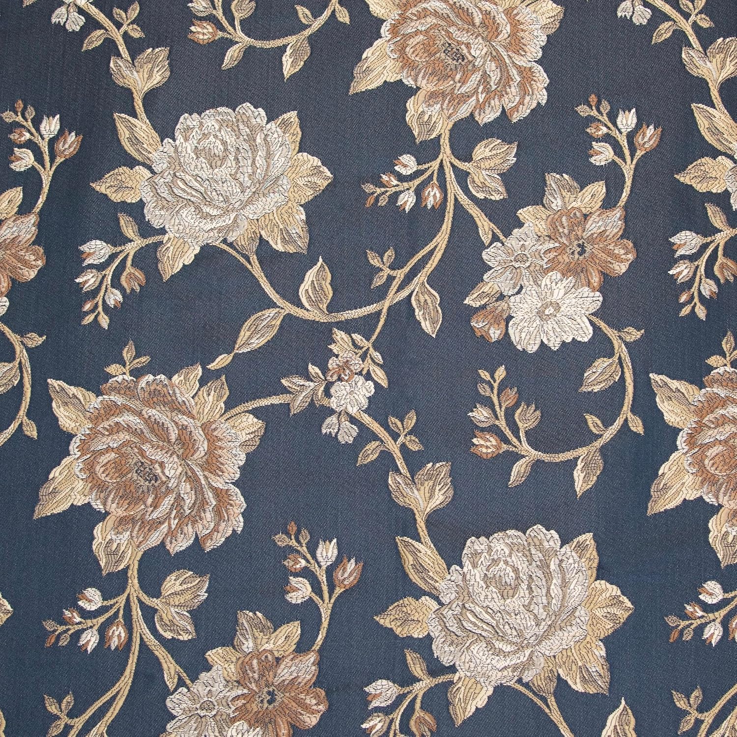 Luxurious and Premium Floral Design Jacquard Fabric for Upholstery, Window Treatments, Craft - Width 54 inches - Fabric by The Yard (Navy Blue)