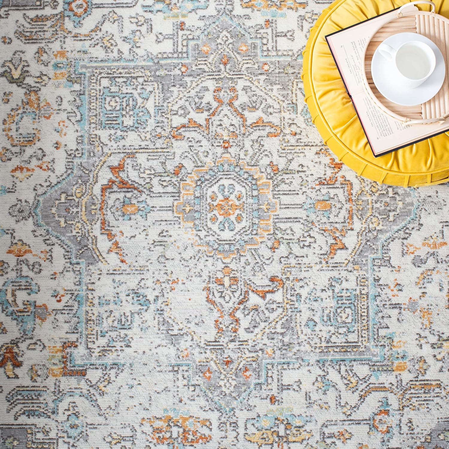 Safavieh Aria Collection 2' x 8' Beige/Grey ARA580B Oriental Medallion Distressed Non-Shedding Entryway Foyer Living Room Bedroom Runner Rug