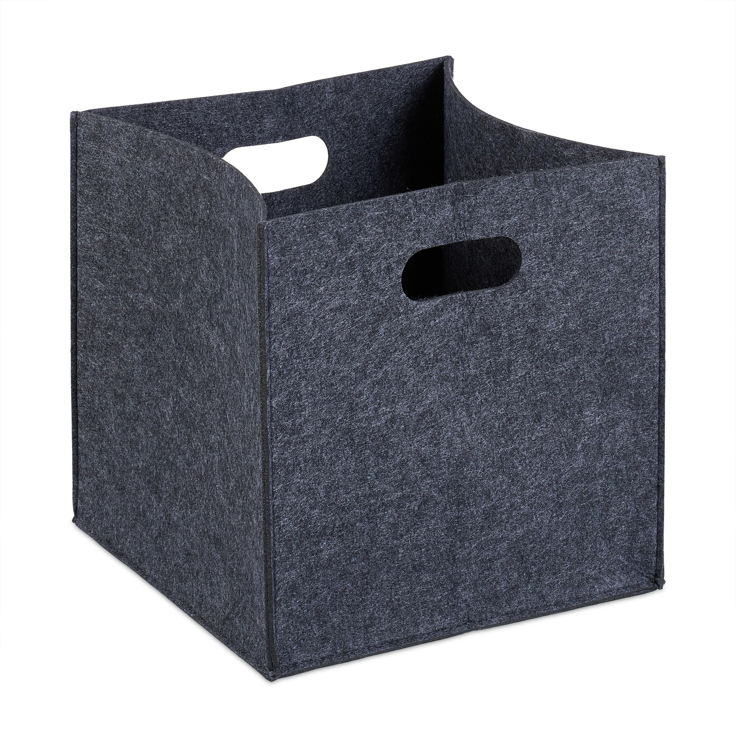 Relaxdays Dark Grey Set Of 10 Square Felt Baskets, Hxwxd: 30 X 30 X 30 Cm, Foldable, With 2 Handles, Anthracite