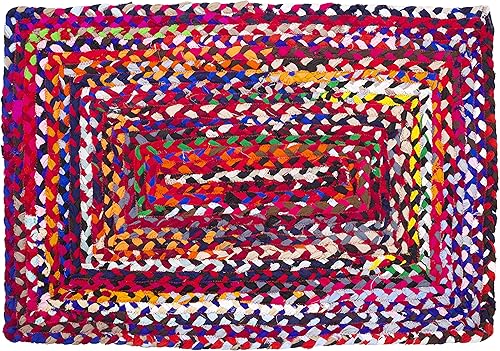 Eleet Alfombra de algodón vibrante, 2 x 3 pies, multicolor, trenzada a mano, reversible, los colores pueden variar (2 x 3 pies de algodón