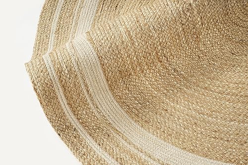 Vista 115 de GRUHUM Alfombra tejida a mano de yute redonda de 4 pies, de fibra natural, alfombra bohemia rústica, vintage, trenzada, reversible, ecológica