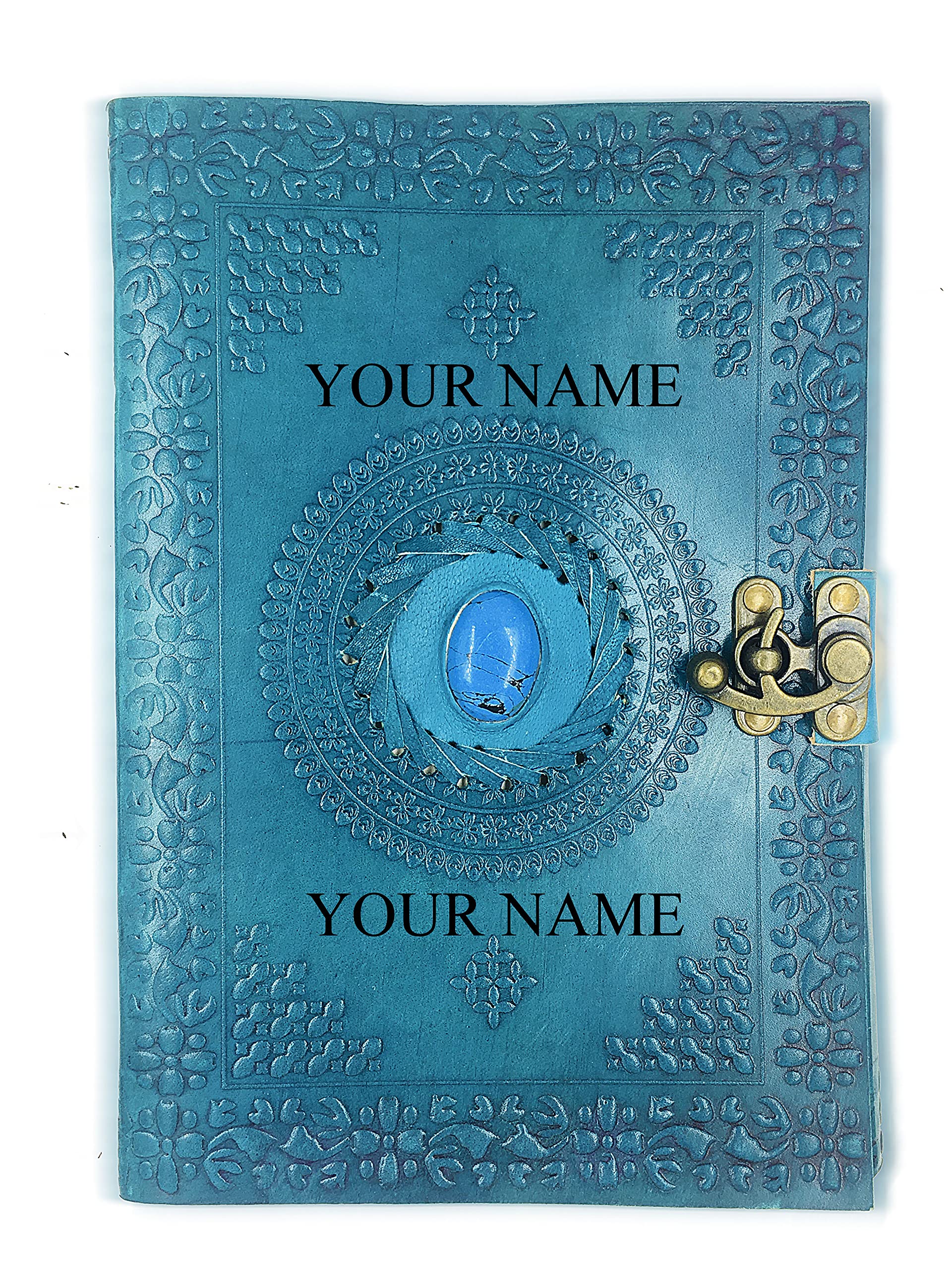 ALCRAFT Leather Journal Notebook Ocean Blue Stone | Customized Name/Date/Logo Personalized Customized Vintage Dairy 10 * 7 Inches