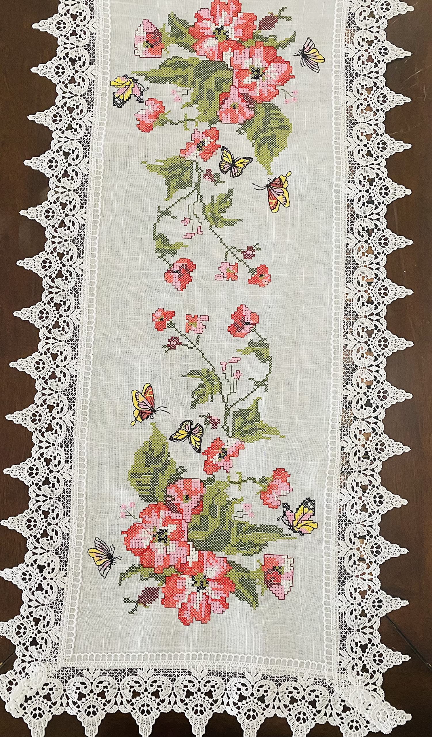 Amazon.com: AMT Vintage Venice Lace with Floral Cross Stitch Embroidered Linen Table Runner/Dresser Scarf - Beige (16 x 34 Ob., Beige) : Home & Kitchen Amazon.com: AMT Vintage Venice Lace with Floral Cross Stitch Embroidered Linen Table Runner/Dresser Scarf - Beige (16 x 34 Ob., Beige) : Home & Kitchen