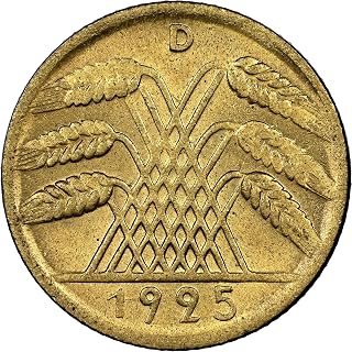 1924 -1936 Weimar Era German 10 Reichspfennig Coin. Post Hyperinflation Issue, Wheat Pyramid Art-Deco Motif. 10 Reichspfennig, Monetized And Guaranteed By The German Government. Graded By Seller. Circulated Condition