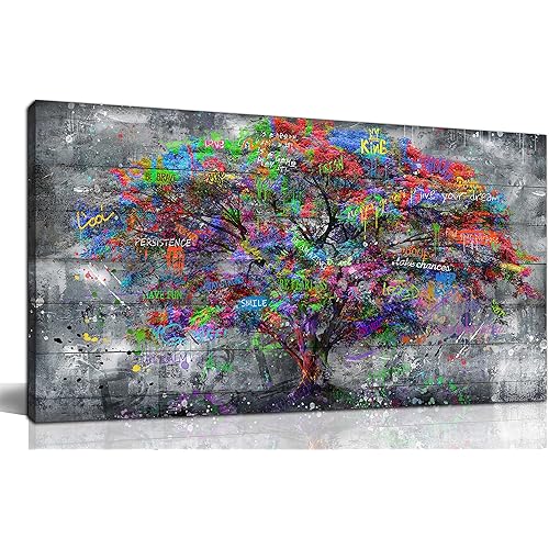 SIXTTART Tree of Life Wall-Art - Forest Wall Art - Abstract Canvas Wall Art for Living Room Graffiti Art Ready to Hang Size 40" x 20"