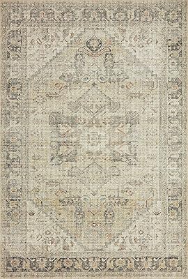 Loloi Skye Collection, SKY-13, Natural/Sand, 7'-6" x 9'-6", 13" Thick, Area Rug, Soft, Durable, Vintage Inspired, Distressed, Low Pile, Non-Shedding, Easy Clean, Printed, Living Room Rug