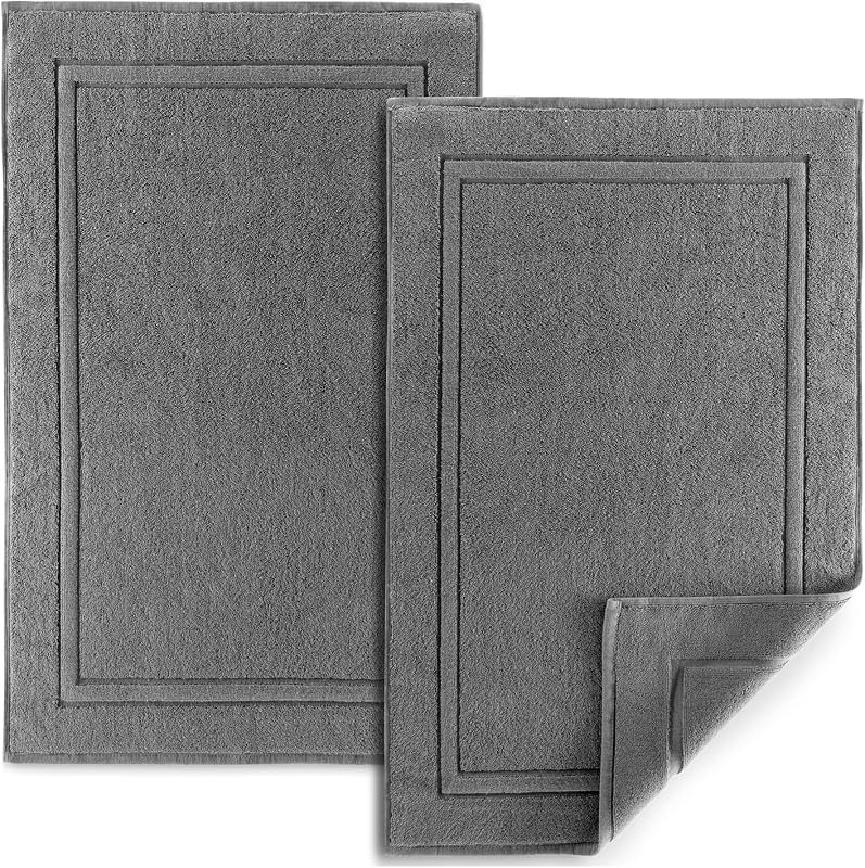 ALIBI Bath Mat Floor Towel Set | 2 Pack of Super Soft & Absorbent Luxury Cotton Towels | Hotel, Spa, Shower & Bathroom Step Out of Tub Floor Mats [NOT a Bathroom Rug] |Machine Washable - Grey 22 X 34