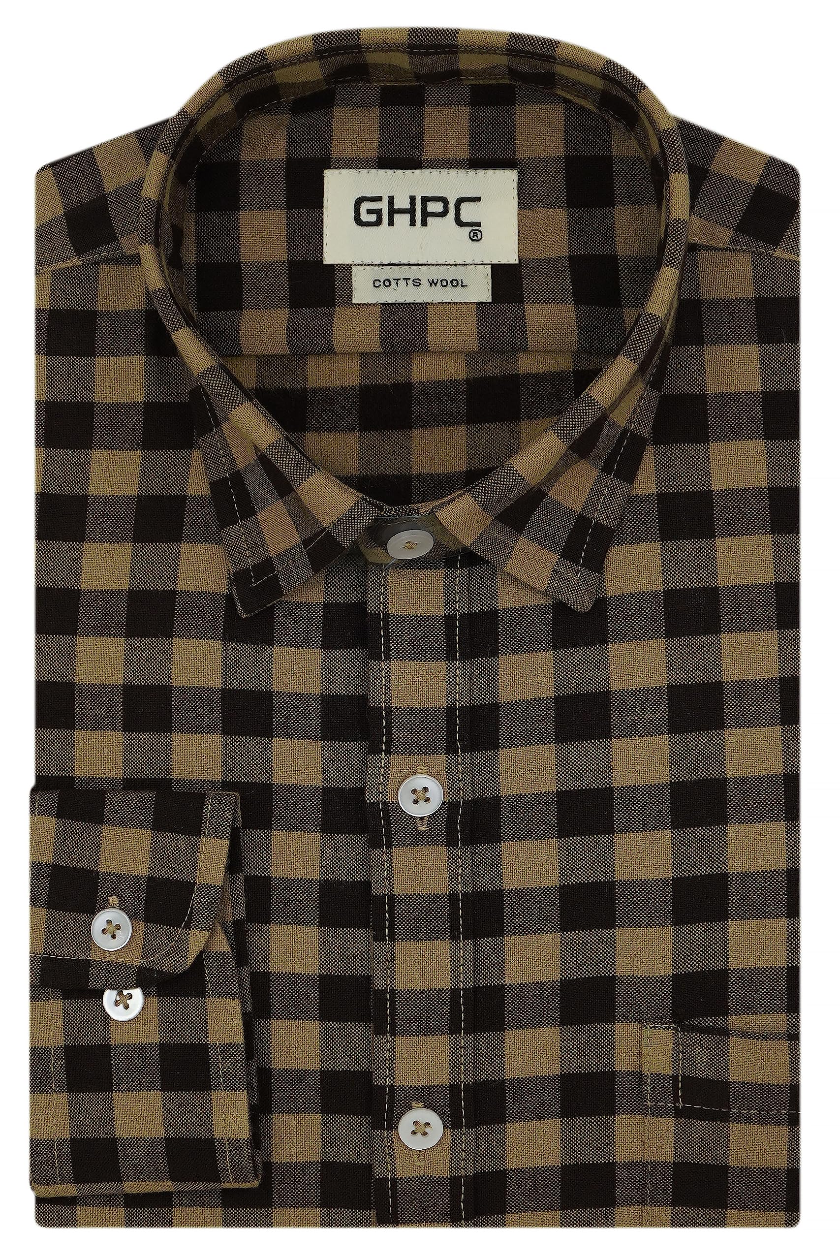 GHPC Cottswool Winter Wear Woolen Gingham Checks Full Sleeves Regular Fit Formal Shirt for Men-image-11