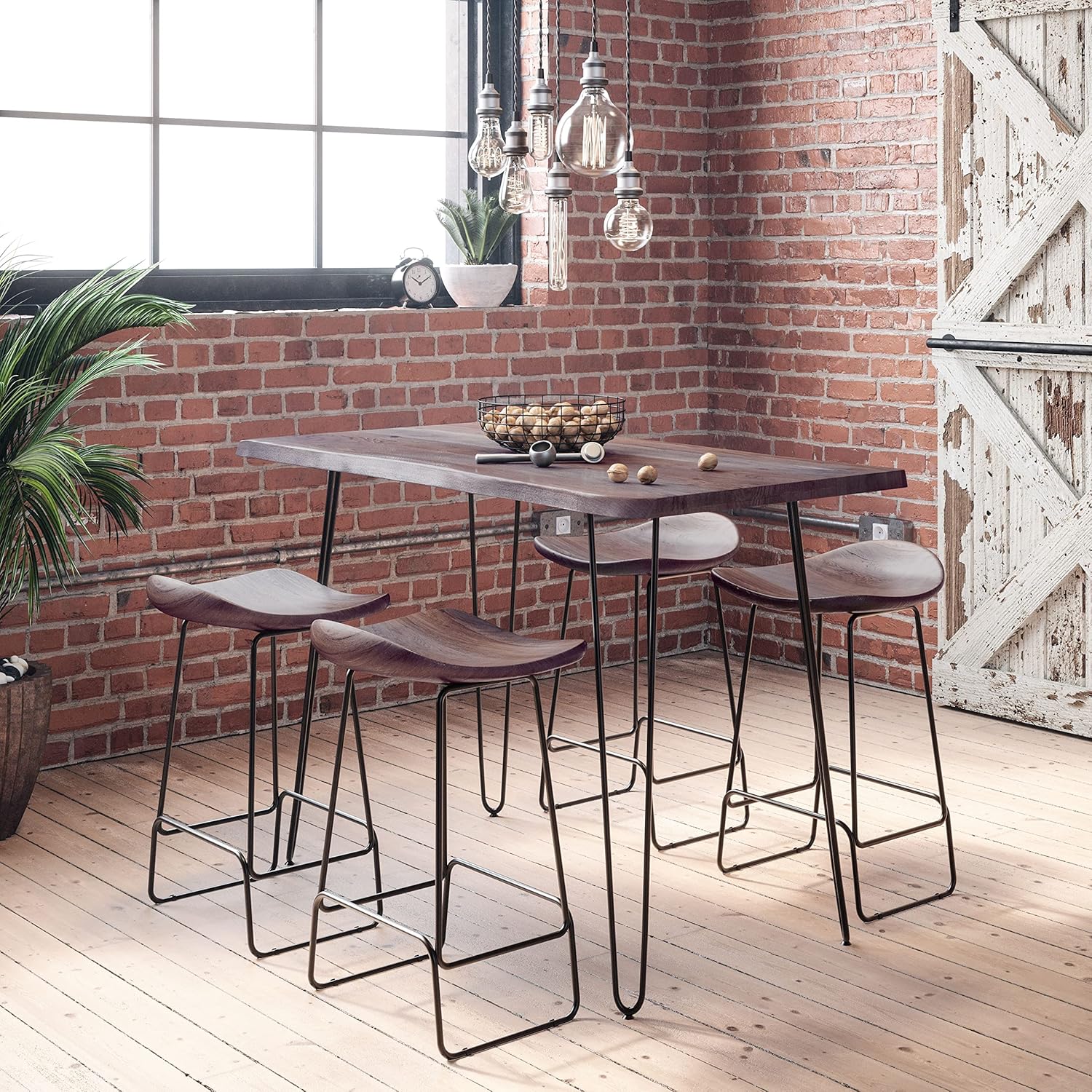 Jofran Nature's Edge Solid Wood 52" Five-Piece Dining Set with Backless Barstools