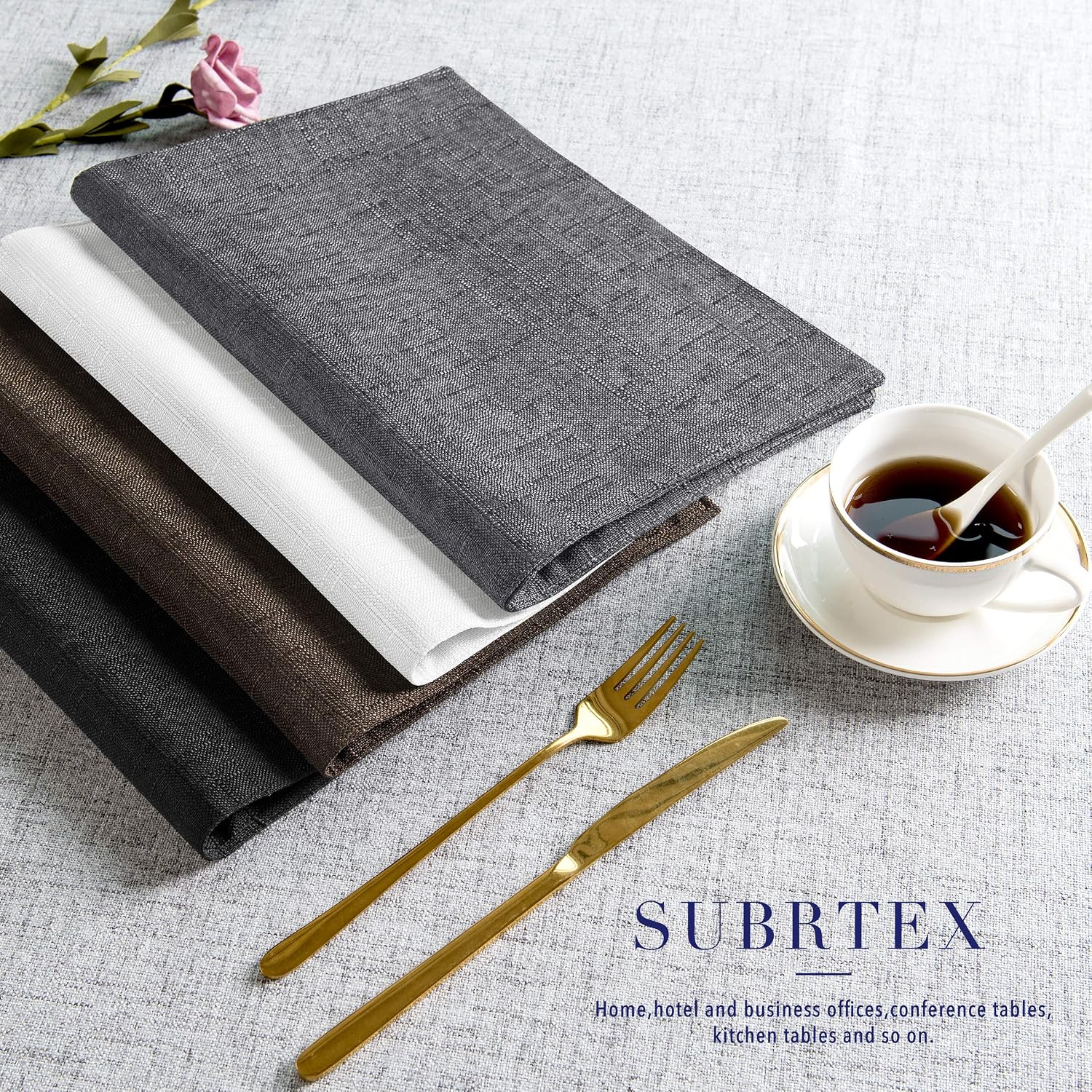 Fеаturеd Prоduсt subrtex Linen Placemats for Dinning Room Set of 6 Slubbed Woven Non-Slip Insulation Square Washable Table Mats(Gray), 6 PIECES