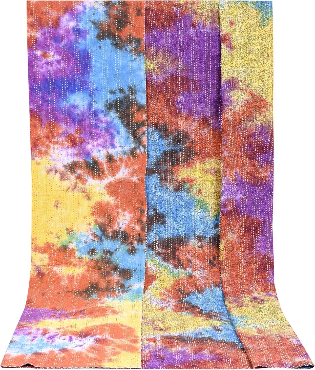Sophia-Art Indian Handmade Tye Dye Queen Patch Work Cotton Kantha Quilt Queen Bedspreads Throw Blanket 90X108 inches