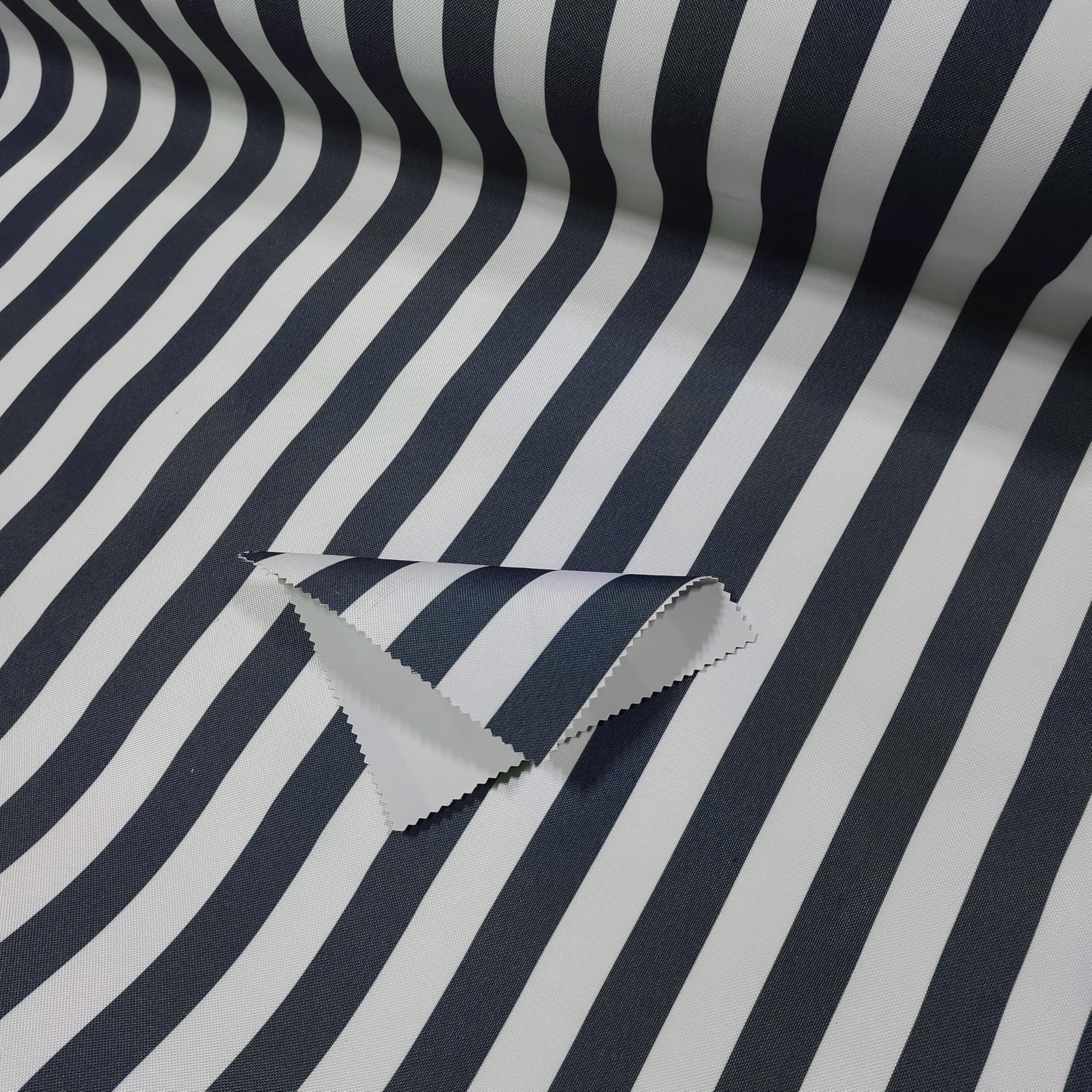 Waterproof Outdoor Upholstery Fabric – 600D PVC Coated Polyester – 148cm Wide – Hard Wearing Material for Campervan, Garden Seating – Sold by The Metre (Stripe - White/Navy)