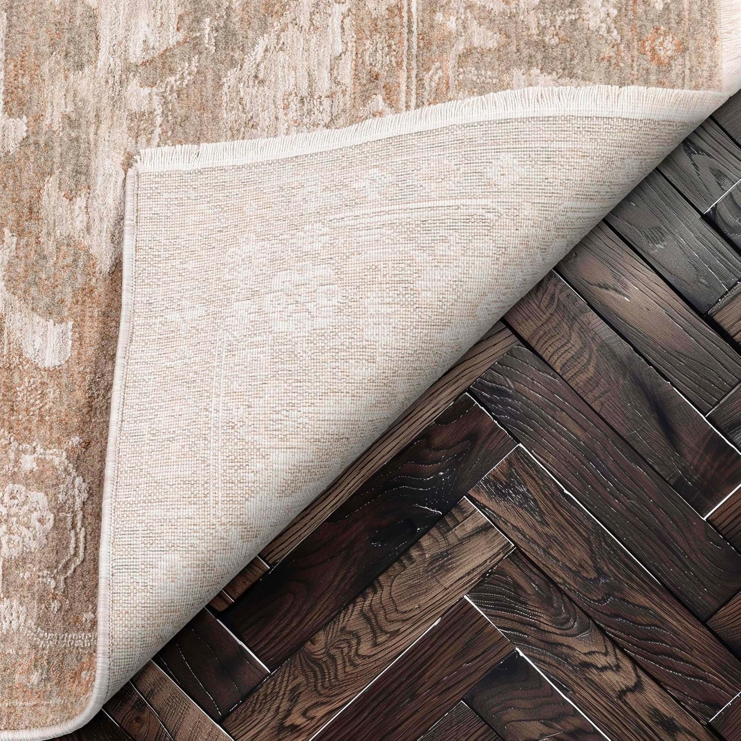 Well Woven Ethos Serenity Beige 5'3" x 7'7" Area Rug - Dense Textural Earthy Neutrals - Central Asian Tekke Inspired - Easy Clean Stain-Resistant - Perfect for Cozy Spaces and High-Traffic Areas
