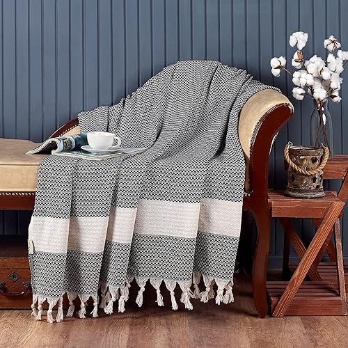 Miniatura 6 de Manta vintage bohemia rústica 100% algodón súper suave de 88 x 90 pulgadas (88.6 in x 90.6 in), tamaño Queen, manta de muselina turca para adultos,