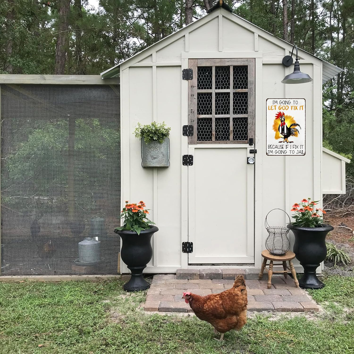Funny Chicken Gifts I'm Going To Let God Fix It Tin Sign for Home Farm Chicken Coop Farmhouse Kitchen Garden Decor 8 X 12 Inch (3520) - Image 5