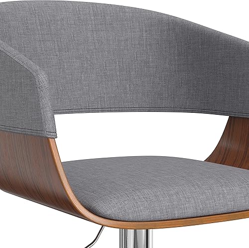 Miniatura 183 de SIMPLIHOME Lowell Taburete de bar giratorio ajustable, silla tapizada de metal de 33 pulgadas de altura del asiento en tela de aspecto de lino gris