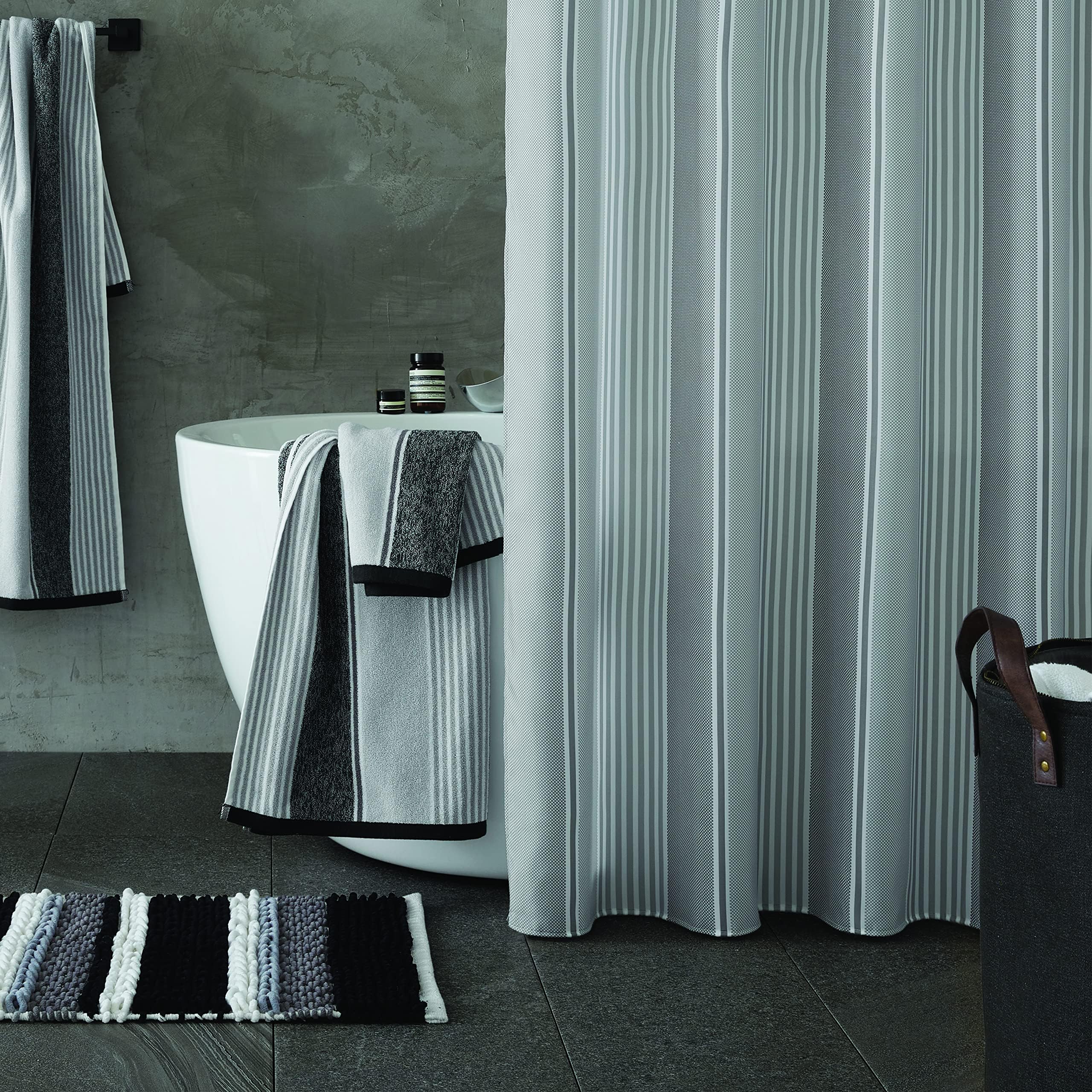 Catherine Lansfield Textured Stripe Shower Curtain Silver