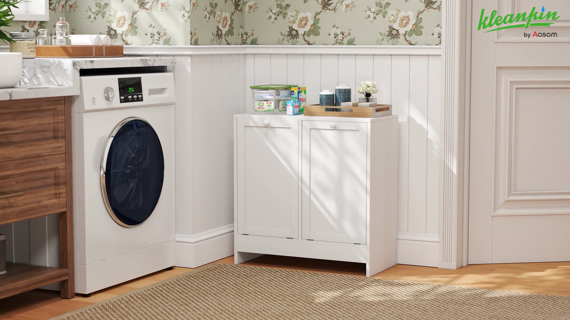 Amazon.com: kleankin Double Tilt Out Laundry Hamper Cabinet with