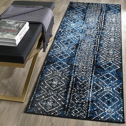 SAFAVIEH Adirondack Collection Runner Rug - 2'6" x 10', Blue & Black, Moroccan Boho Distressed Design, Non-Shedding & Easy Care, Ideal for High Traffic Areas in Living Room, Bedroom (ADR111A)