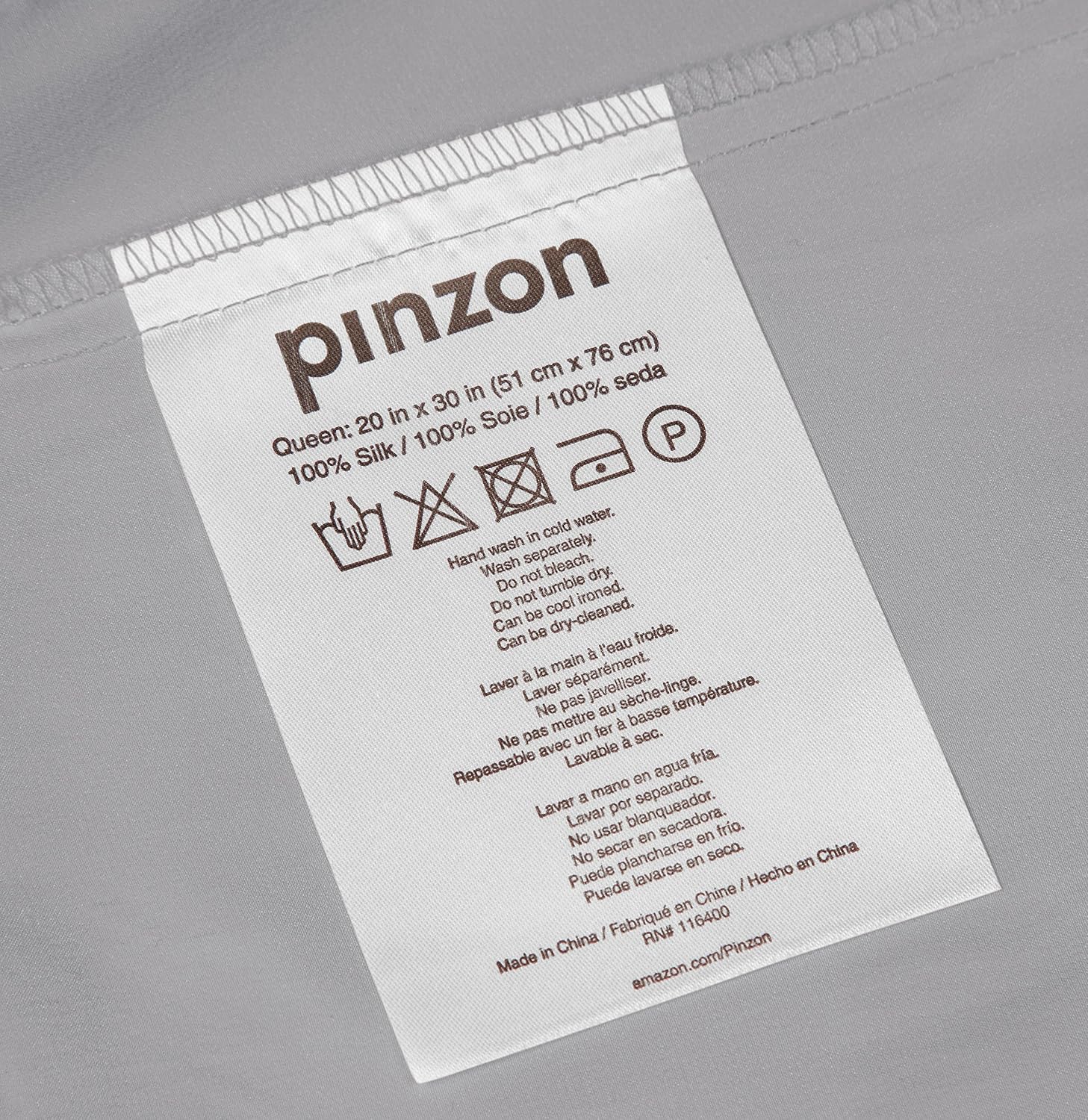 Amazon Brand – Pinzon Mulberry Silk Pillowcase - Queen, Silver