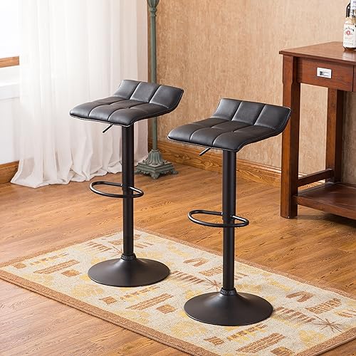 Miniatura 4 de Roundhill Furniture Belham Taburete giratorio de piel regenerada ajustable (2 unidades), color negro