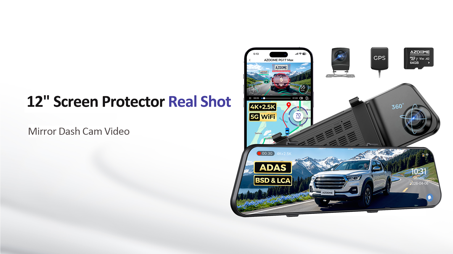 Amazon.com: AZDOME 4K+2.5K Mirror Dash Cam with AR effects, ADAS