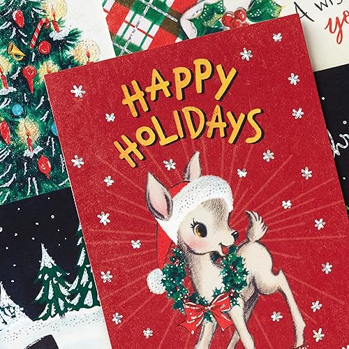 Miniatura 7 de Hallmark Surtido de tarjetas navideñas vintage (36 tarjetas y sobres) Papá Noel retro, trenes de juguete, muñecos de nieve, árboles