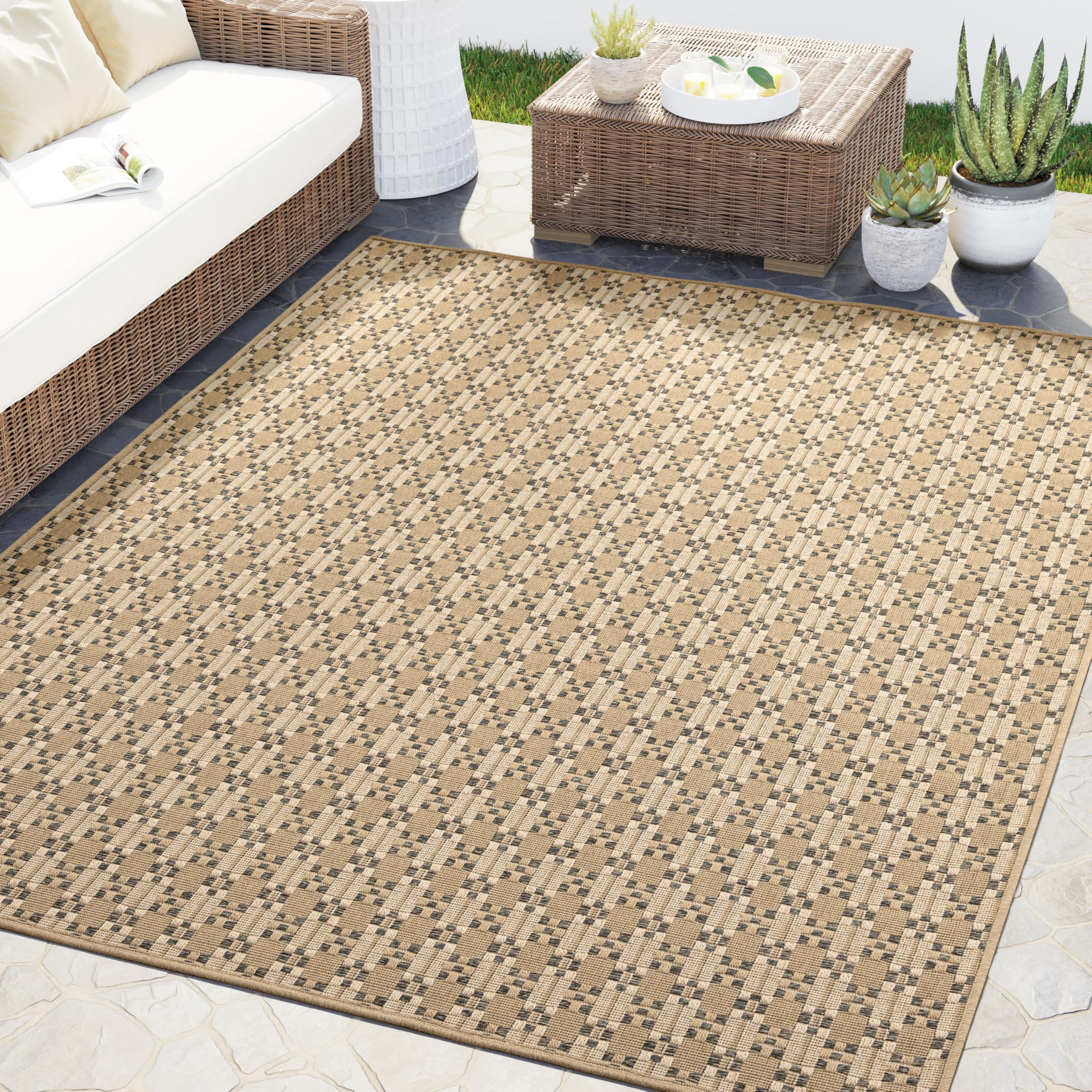 Abani Patio Indoor Outdoor Beige Rug - 2 x 3 Seamless Area Rug for Living Room, Bedroom, Patio, Deck - Waterproof, UV Protected, Pet Friendly, Soft