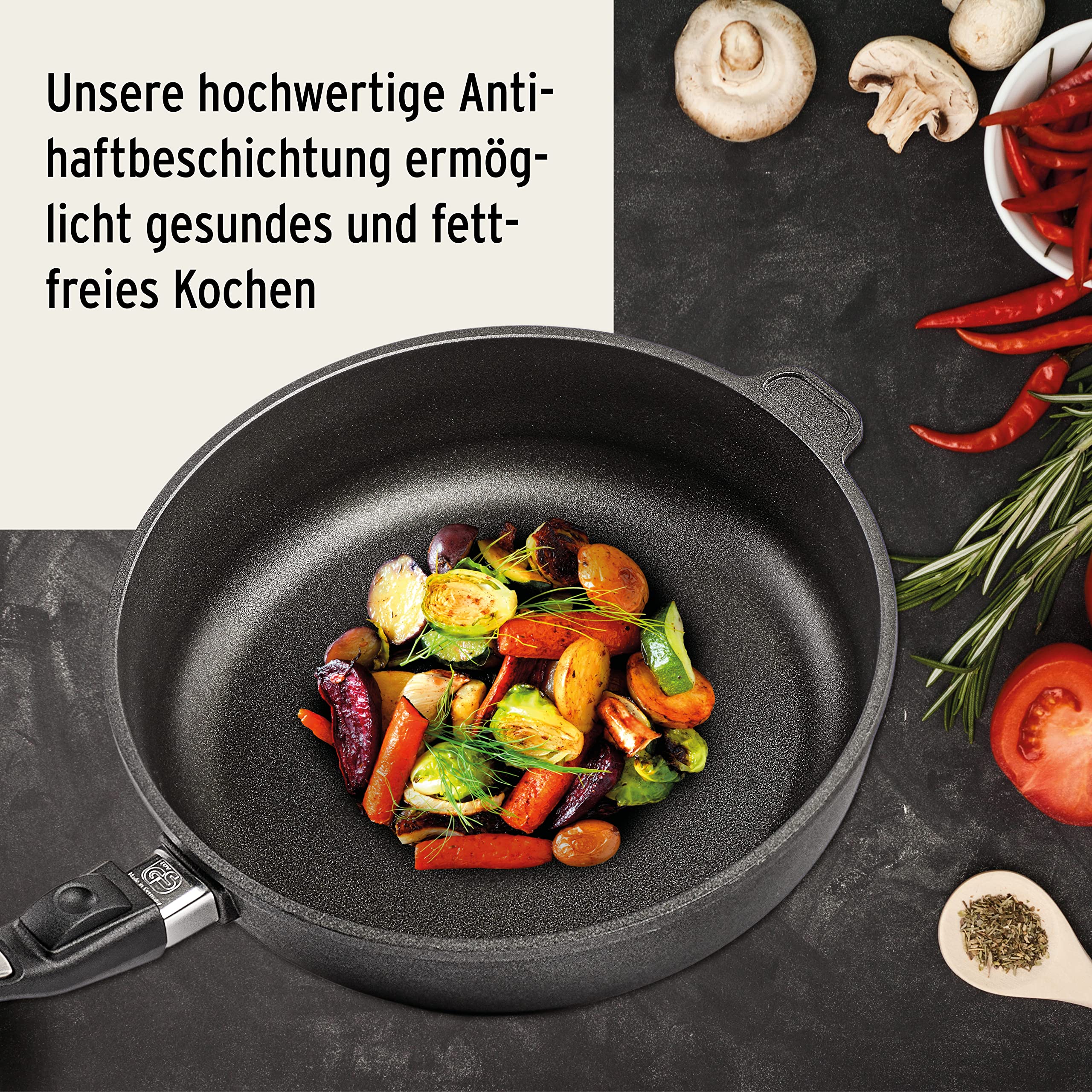 Bratpfanne Aluguss Ø 28cm I 7cm Hochrand I Induktion EpicSkillet Luxe I Handmade in Germany I Hochrand I Antihaftbeschichtet I Griff abnehmbar