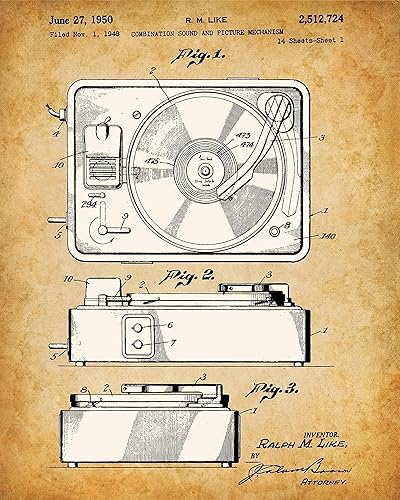 Miniatura 6 de Original Record Players Patent Art Prints - Set of Four Photos (8x10) Unframed - Makes a Great Music Room or Studio Decor and Gift Under $20 for