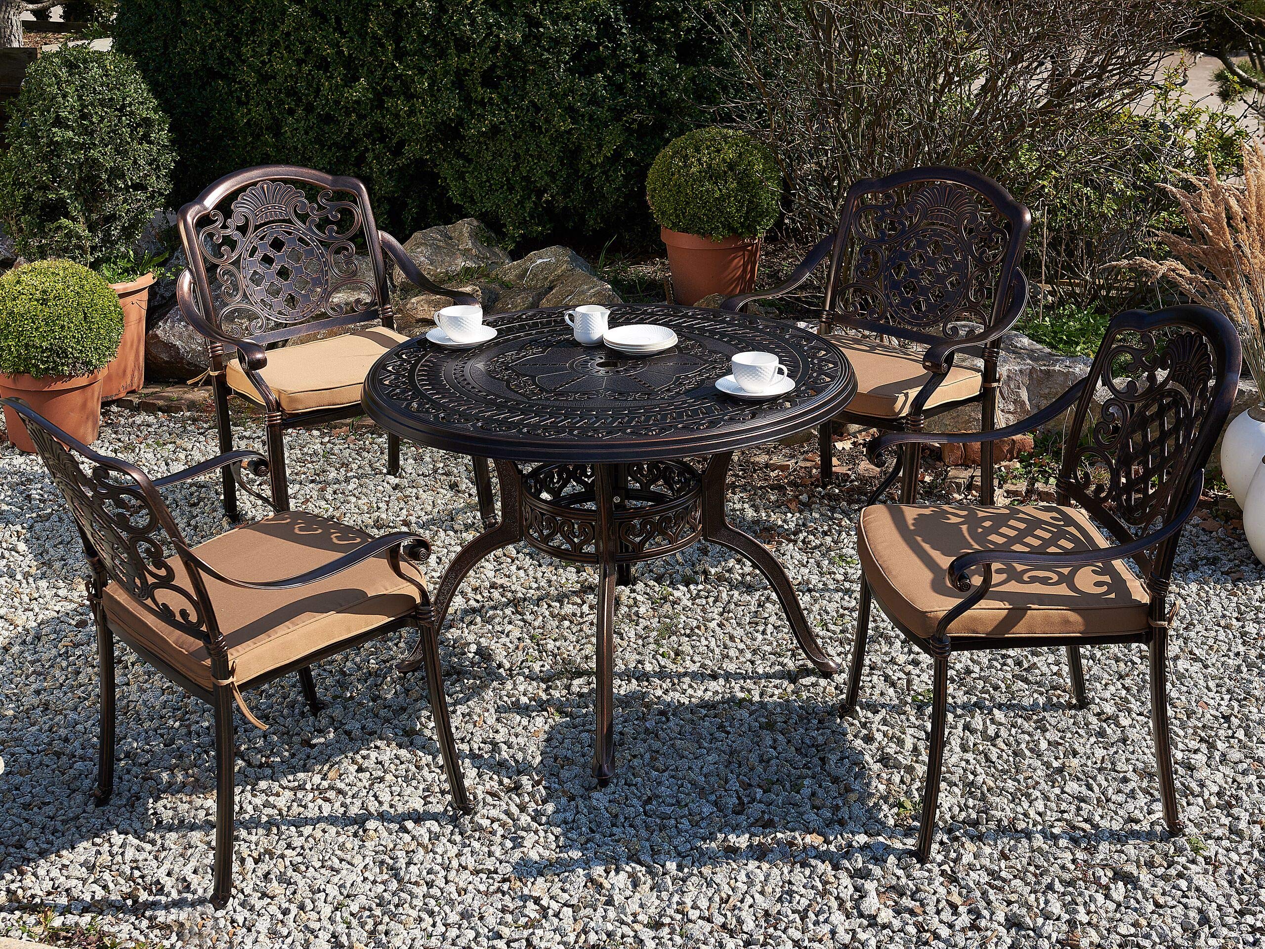 Beliani Table de Jardin Ronde 102 cm en Aluminium Marron Cuivré Salento
