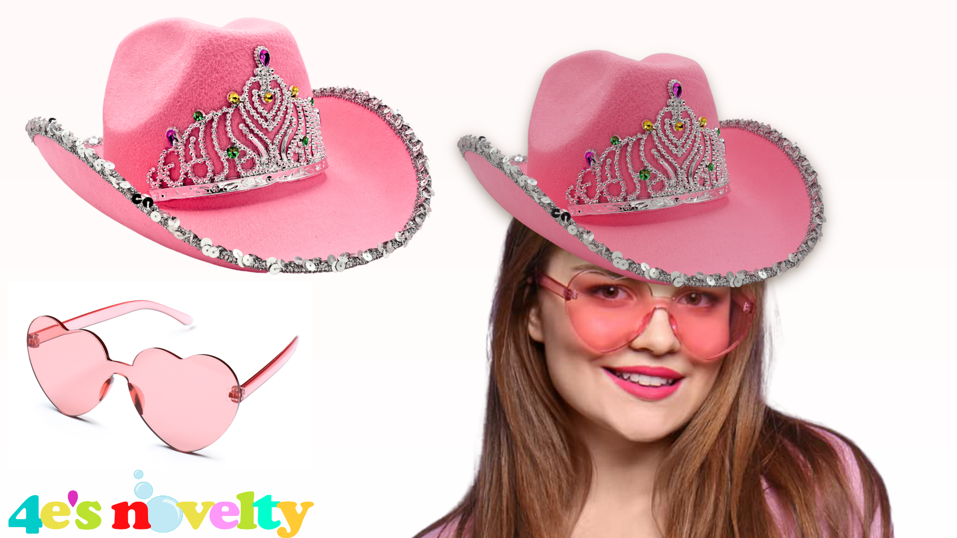 4398 20 Pieces Pink Cowboy Cowgirl Hats Pink Heart Shaped Sunglasses For Women Amazon.com: 4E main image 2