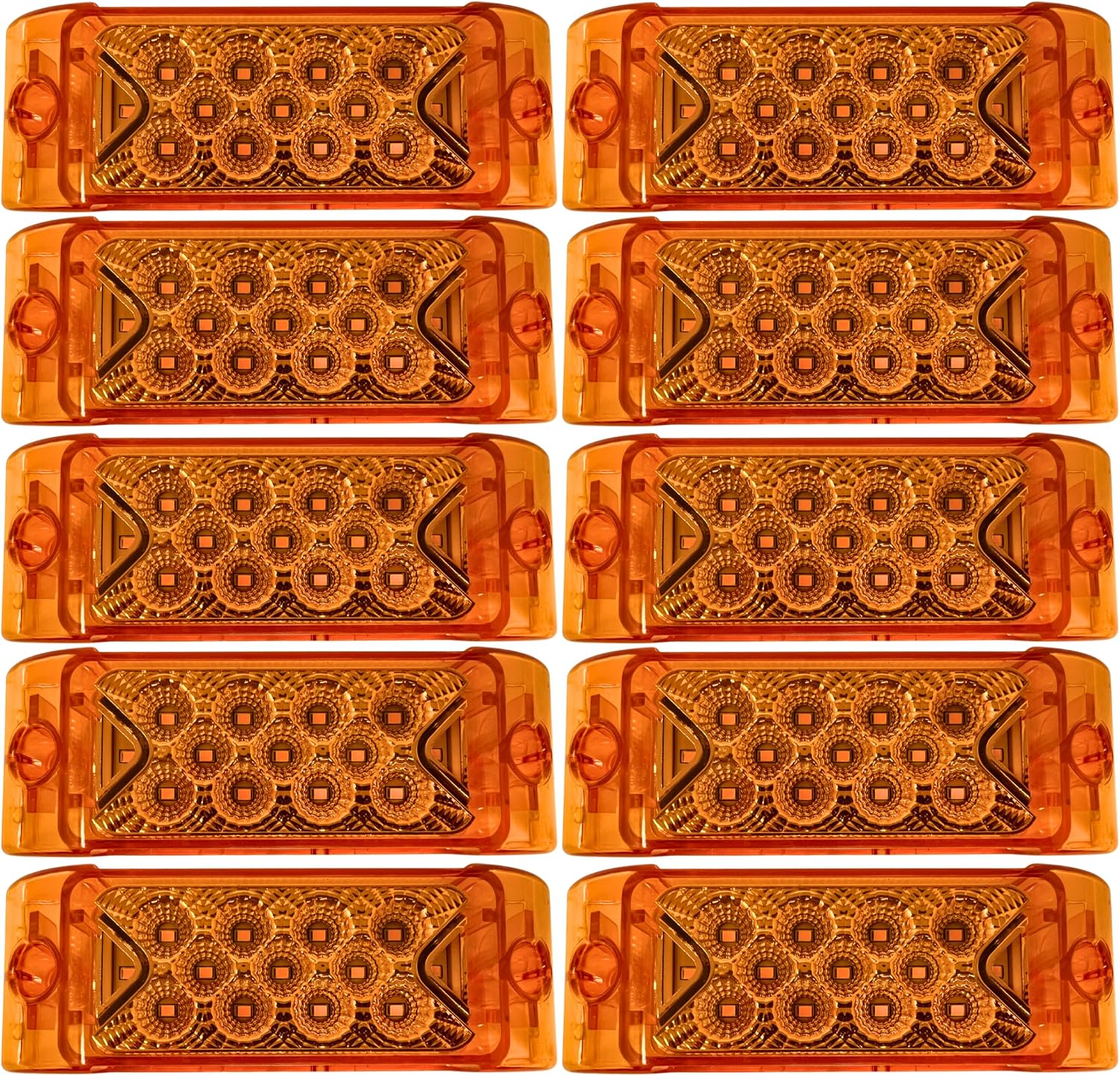 All Star Truck Parts Qty 10 Amber 6" 13 LED Side Marker Clearance Light Rectangle 12V Truck Trailer Camper Boat Marine 6x2 Rectangular Surface Mount [Sealed and Waterproof]