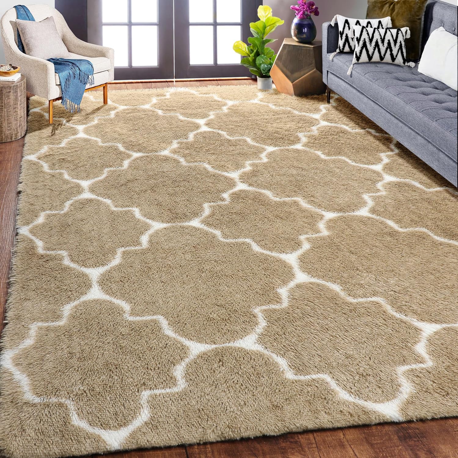 Amazon.com: Amdrebio Beige and White Rug for Bedroom Living Room, 5x7 ...