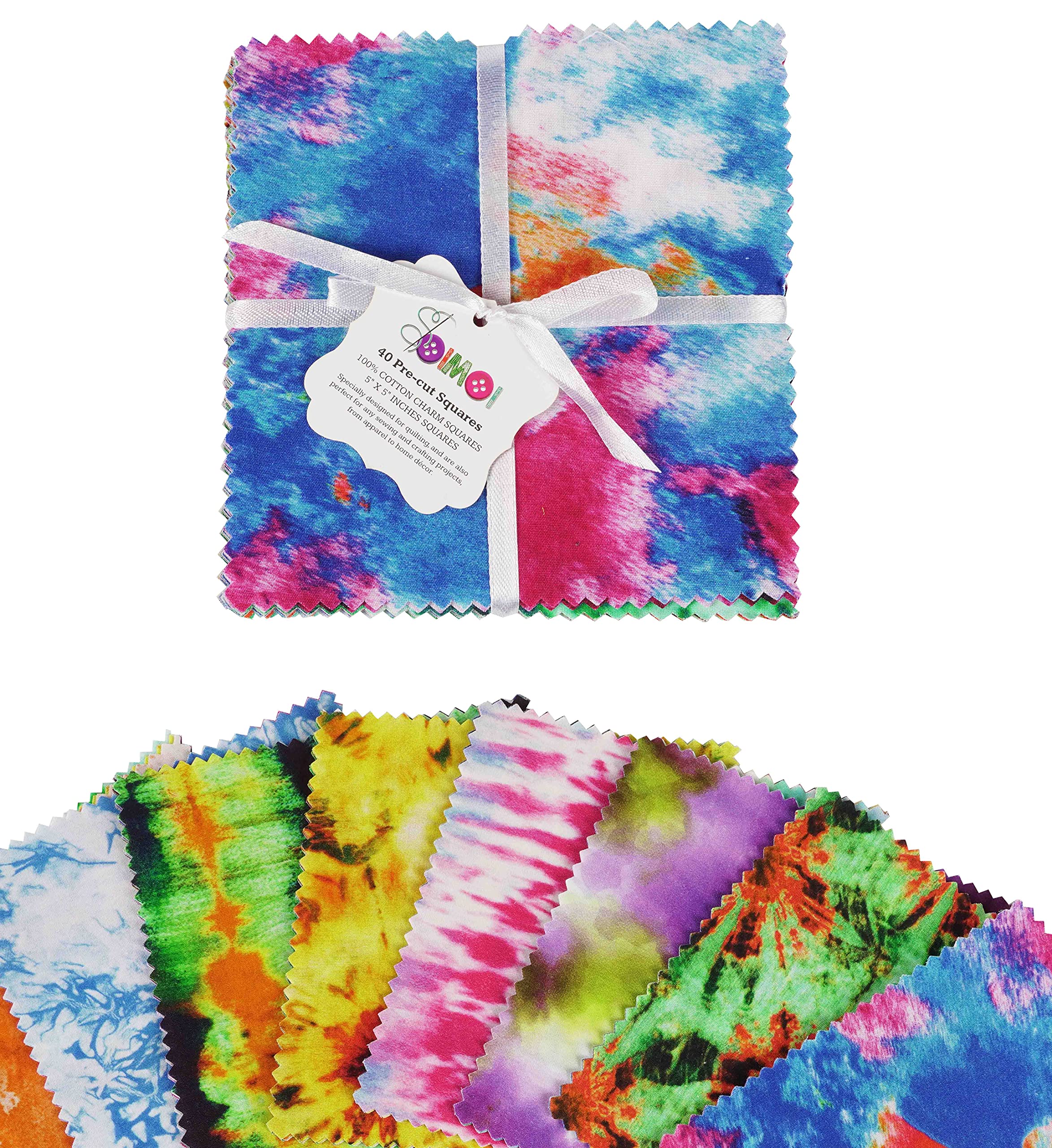 Soimoi Tie Dye Print Precut 5-inch Cotton Fabric Quilting Squares Charm Pack DIY Patchwork Sewing Craft- Multicolor