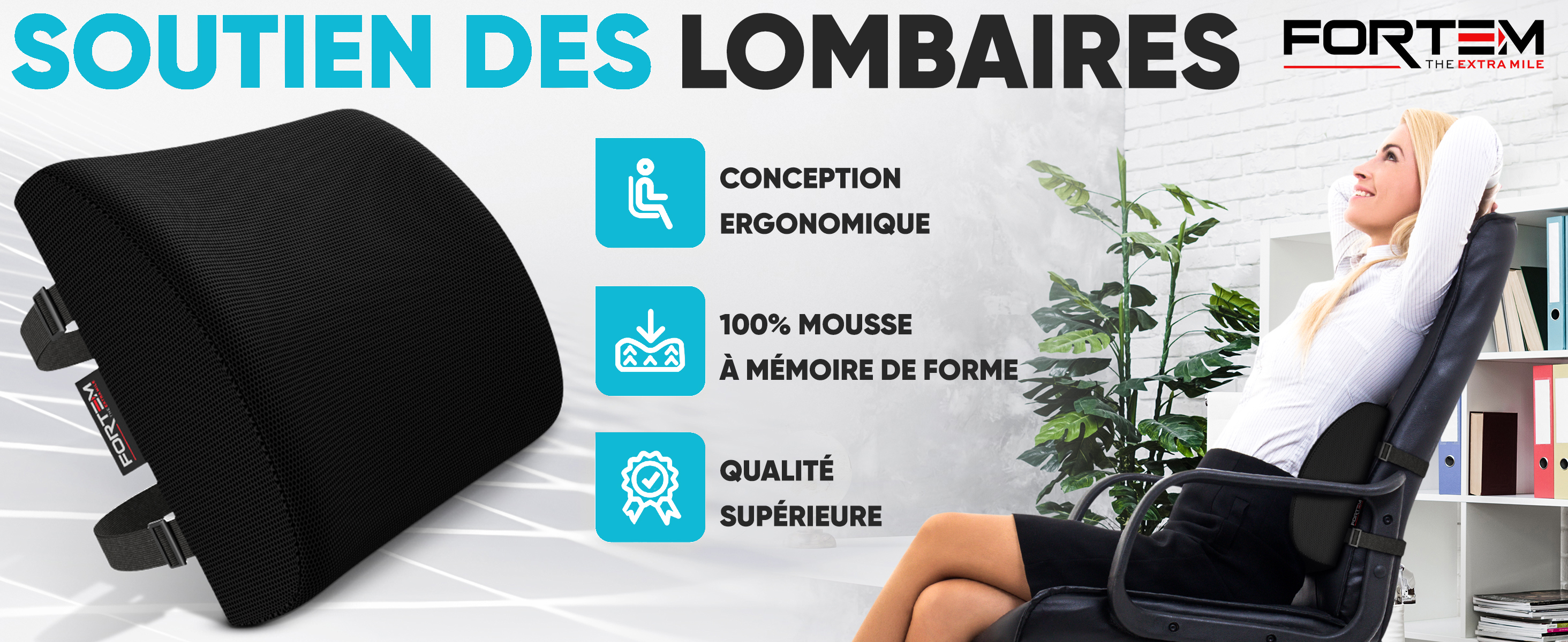 Coussin Lombaire Mousse Mémoire Forme - Bureau & Voiture - Housse Daim Lavable - Soulage Dos