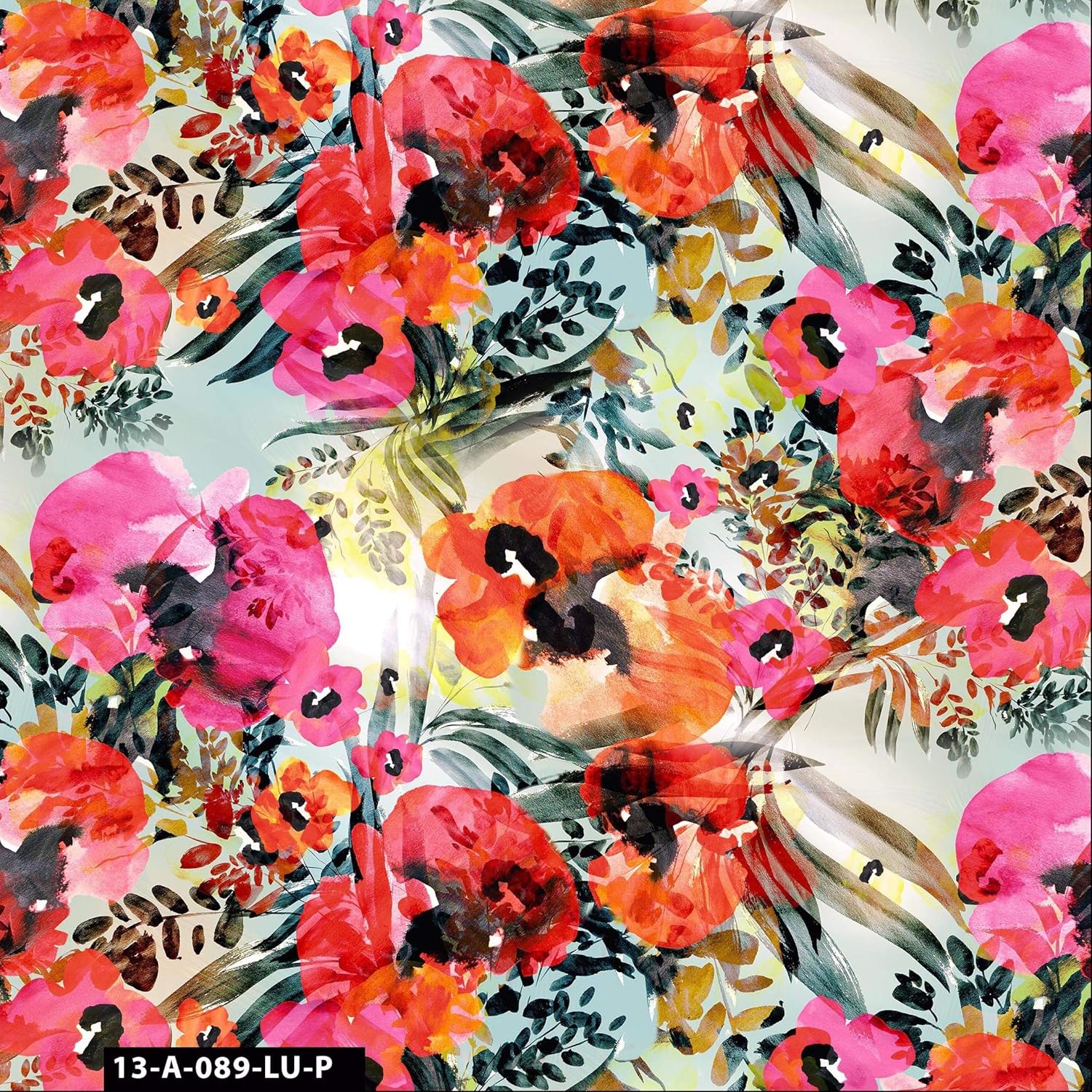 Impressionist Floral in Watercolor 100% Cotton Quilting Fabric by The Yard - (Sage, Fuchsia, Red and Orange)