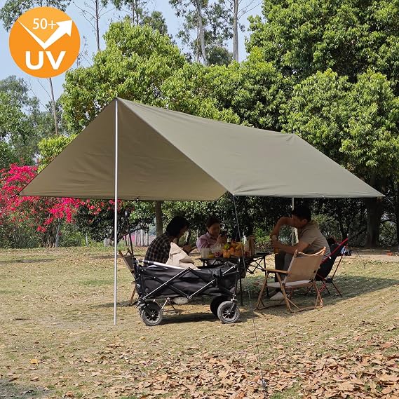 Camping Tarp Shelter 3x3m 3x4m 3x5m Lightweight Tent Tarpaulin Waterproof Tent Awning Canopy Basha Sunshade for Hiking Backpacking (Olive Green, 4x4m)