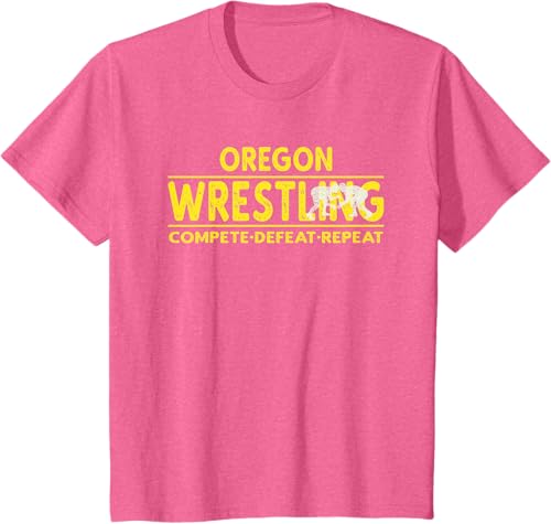 Miniatura 90 de Oregon Wrestling - Compete, Defeat, Repeat T-Shirt Negro,Azul Marino,Asfalto,Blanco,Azul Pastel,Arándano,Rojo,Verde Bosque,Verde Kelly,Verde
