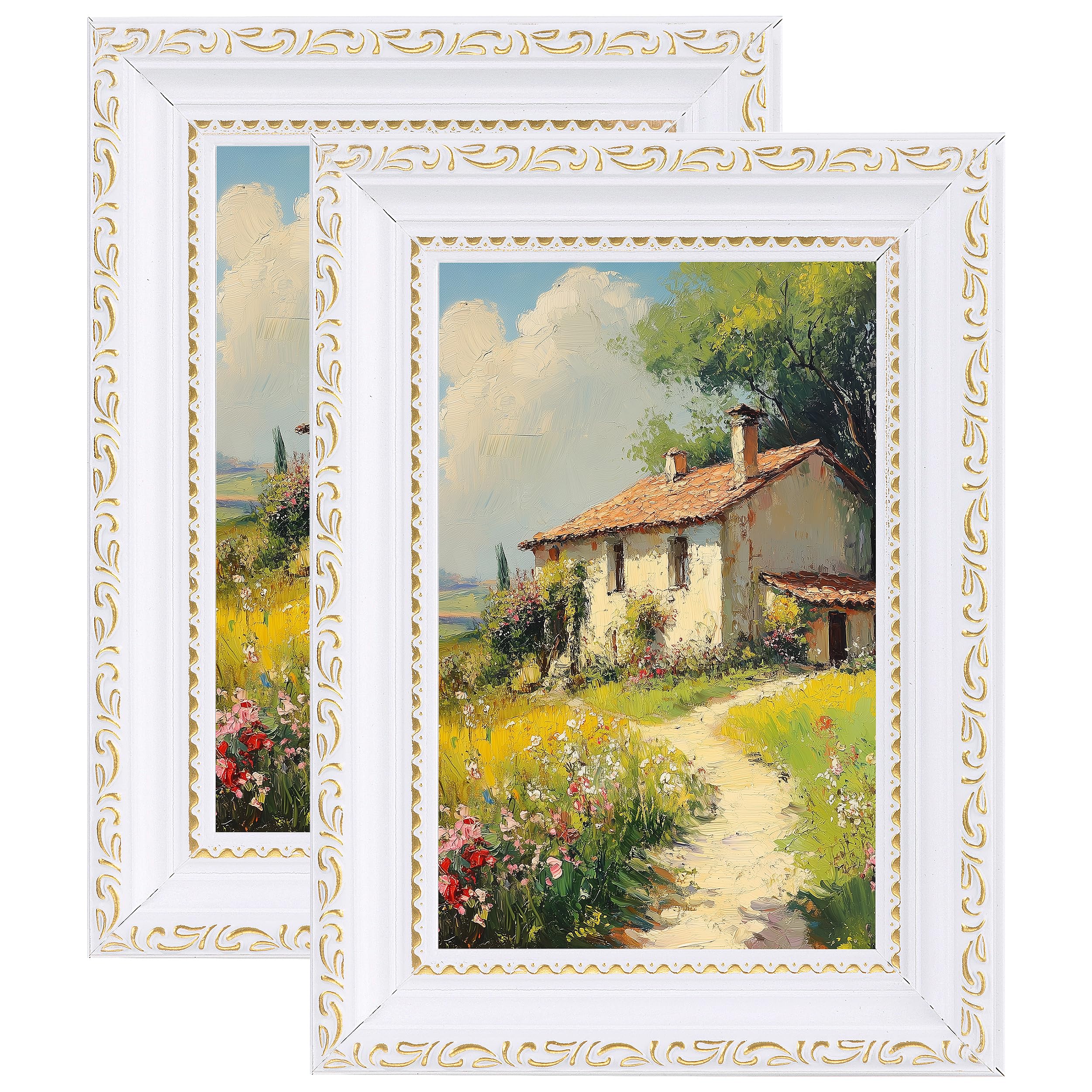 eletecpro 4x6 Vintage Picture Frame, Glass Cover, White, 2-Pack