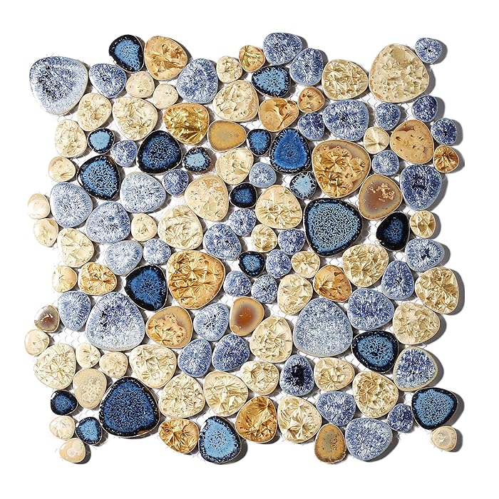 Buy Glazed Blue Mosaic Ceramic Pebble Porcelain Tile Swimming Pool Bath