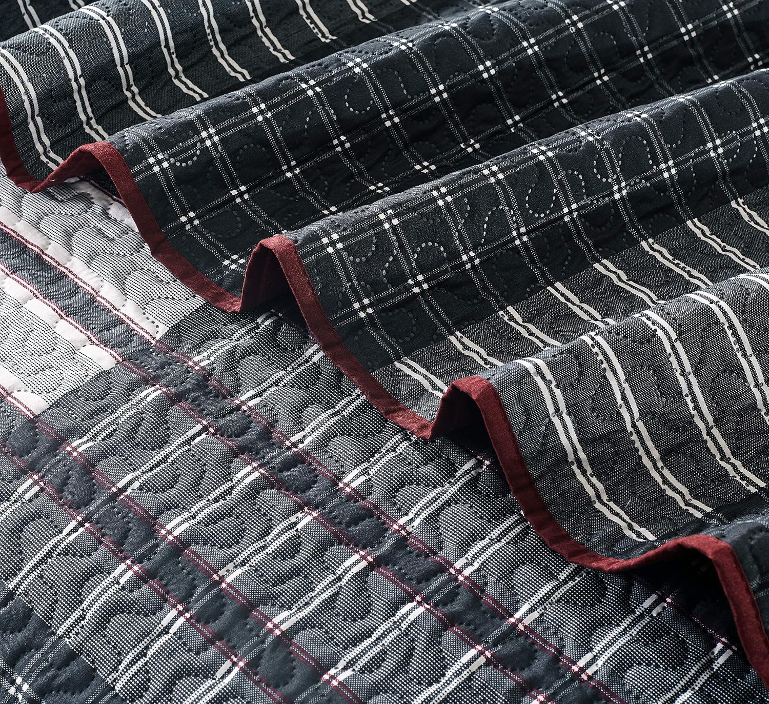 All American Collection New 3pc Plaid Printed Reversible Bedspread/Quilt Set (Full/Queen Size)