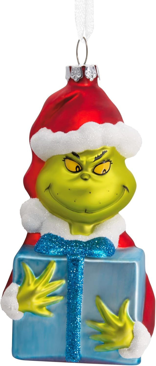 Hallmark Dr. Seuss's How The Grinch Stole Christmas! The Grinch Stealing Present Blown Glass Christmas Ornament