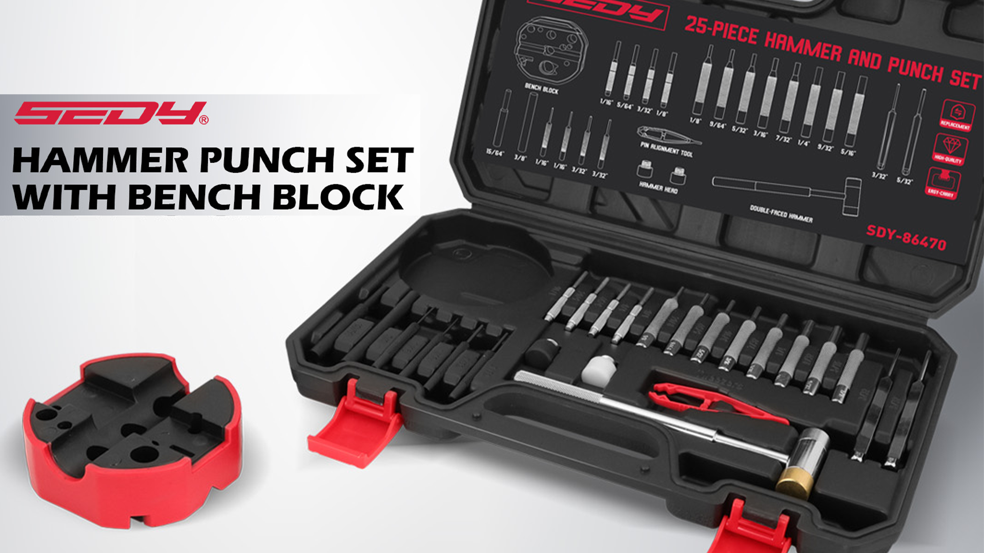 Premium Pin Punch Hammer Set: 25-Piece Punch Set and Hammer