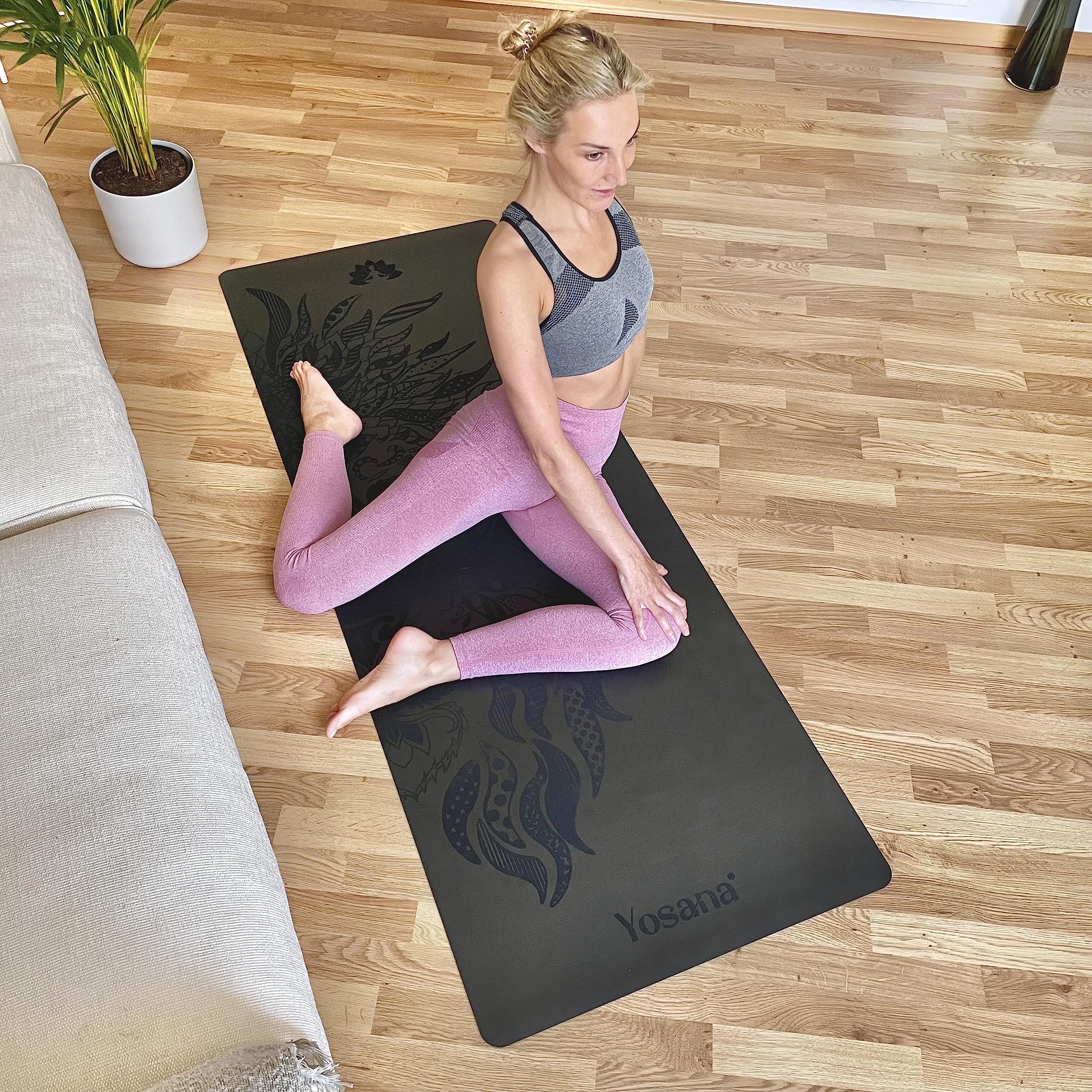 Yosana tapis de yoga en caoutchouc naturel | extrêmement antidérapant | surface ULTRA GRIP en ECO PU | extra large 68cm | tapis de yoga 183x68cm | 4mm d'épaisseur
