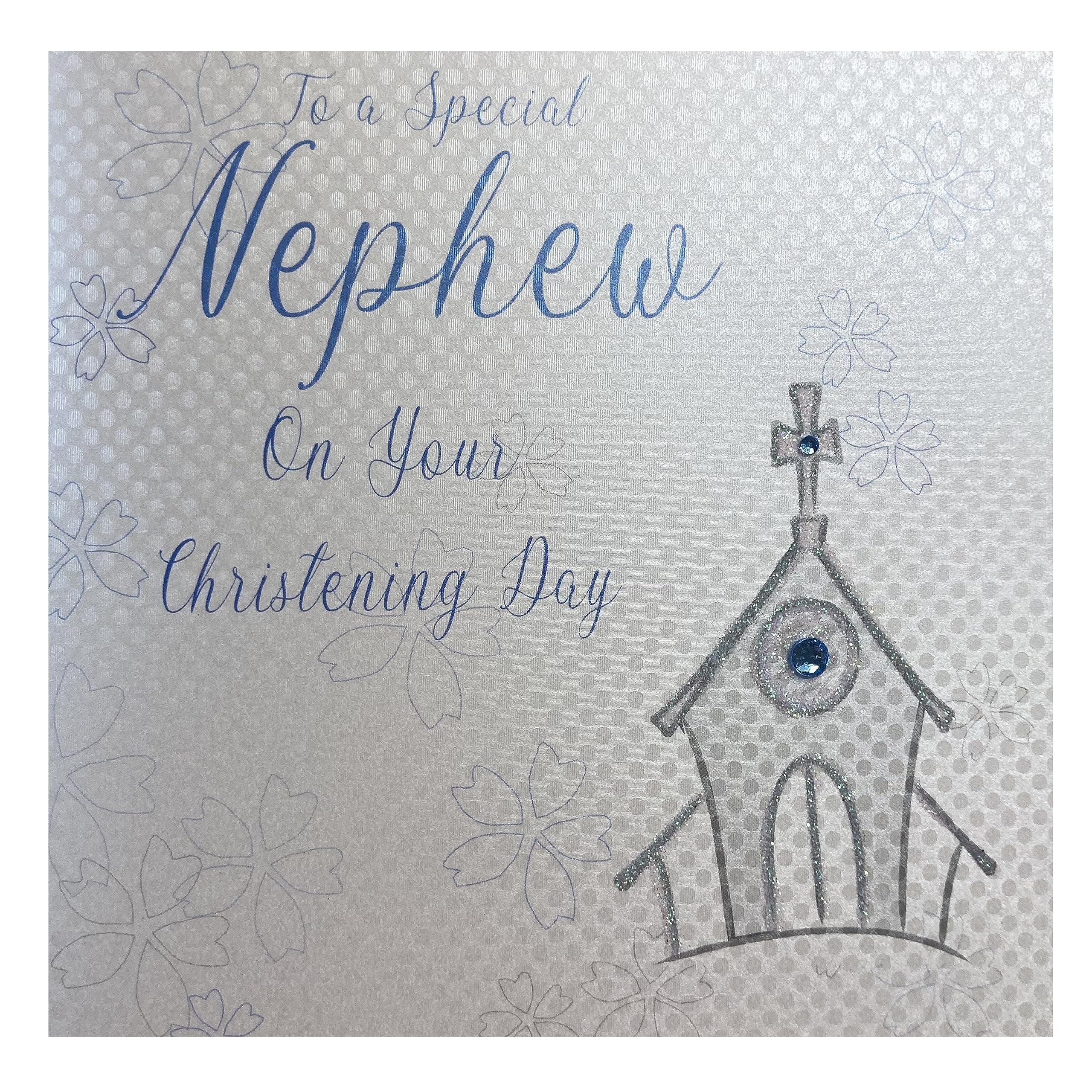 WHITE COTTON CARDS "To A Special Nephew On Your Christening Day Handmade Card, White, WB266