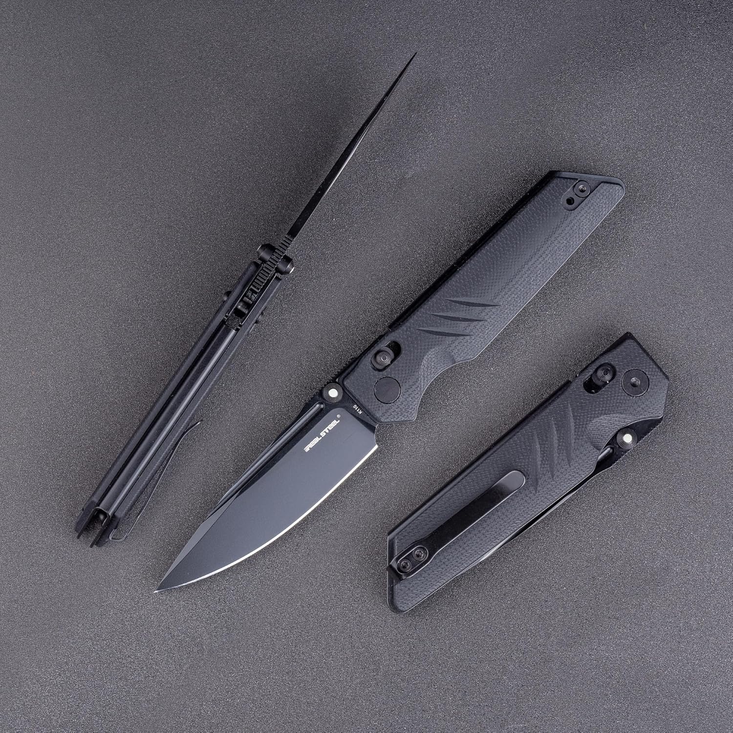 REALSTEEL SACRA Pro Pocket Knife,Folding Knife,Crossbar Lock,3.31" Böhler K110 Steel Blade,Glow-in-the-dark Thumb Stud Nail Nick,G10 Handle,2.75oz,Clip,EDC Outdoor Indoor,Gifts for Men Women Camping Hiking (Full Black G10)