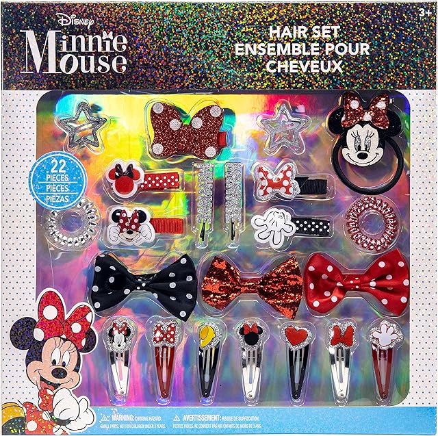 Townley Girl Disney Minnie Mouse Hair Accessories Kit|Gift Set for Kids Tweens Girls|Ages 3+ (22 Pcs) Including Hair Bow, Coils, Hair Clips, Hair Pins and More, for Parties, Sleepovers and Makeovers