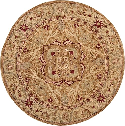 Miniatura 4 de SAFAVIEH Anatolia Collection AN514A - Alfombra redonda de lana oriental de 8 pies, hecha a mano, redonda, color marfilbeige