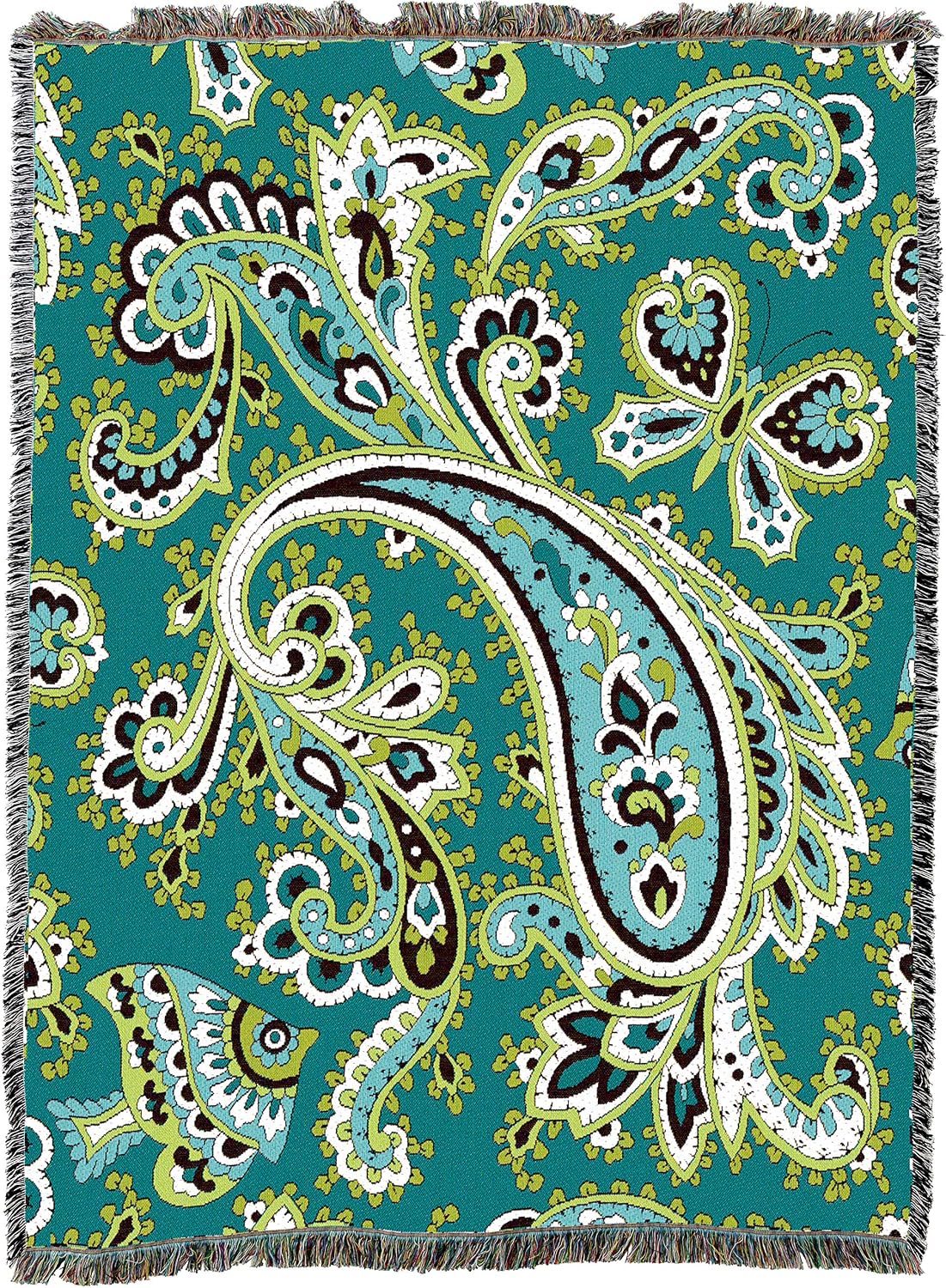 Pure Country Weavers Paisley Blanket Teal - Patterns Gift Tapestry Throw Woven from Cotton - Made in The USA (72x54)
